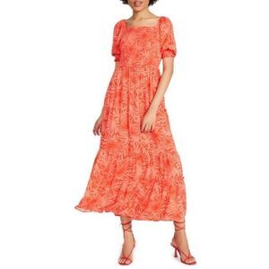 Betsey Johnson Palms of Paradise Midi Dress size XL Spicy Orange Red Short Sleev